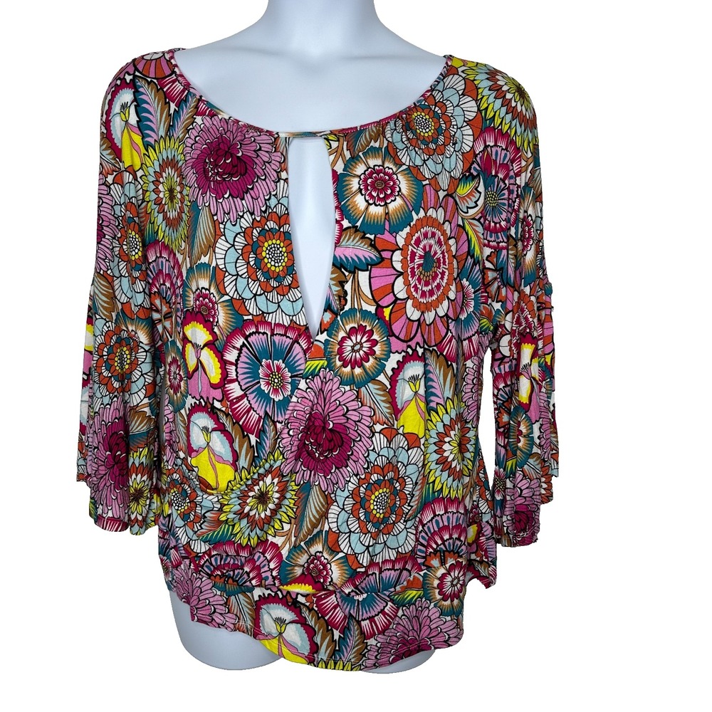 Boston Proper Bell Sleeve Top Size XL Boho Floral Hippie Retro 70s